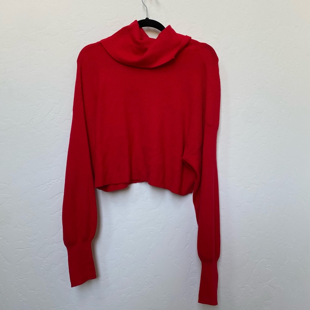 Red Cowl Neck cropped Sweater